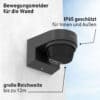 Motion detector for the wall, anthracite, IP65 protected, ideal for indoor and outdoor use.