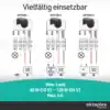 Anschlussdiagramm mit drei Verdrahtungsoptionen: Niedervolt-Last, 110–230-V-AC-Last und DC-Last – max. 60 W (12 V) / 120 W (24 V)