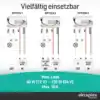 Anschlussdiagramm mit drei Verdrahtungsoptionen für Niedervolt-, 110–230-V-AC- und DC-Lasten; max. 60 W (12 V) / 120 W (24 V)